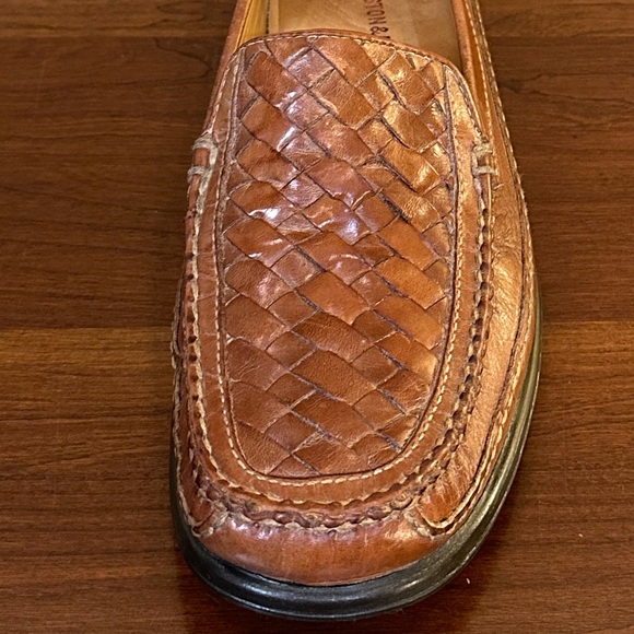 🌟HP🌟Johnson & Murphy Cognac Tan Leather Tidwell Woven Loafers 9M Brazil - Picture 6 of 13